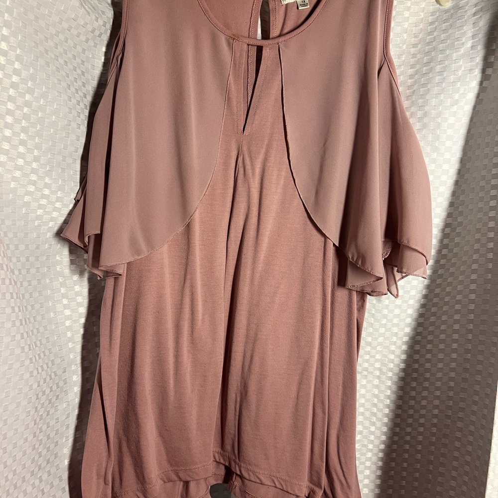 Mauve Women's Top cold shoulder blouse sheer sleeve 1x